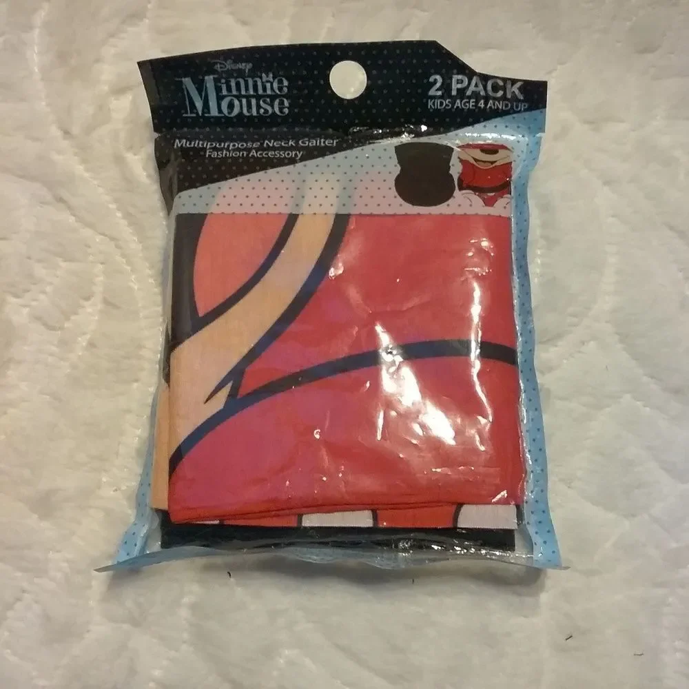 Disney Minnie Mouse Neck Gaiter Masks Pack of 2 Ages 4 and Up New OOS